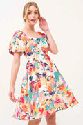 And The Why Square Neck Puff Sleeve Floral Dress by Wild and Free Boutique