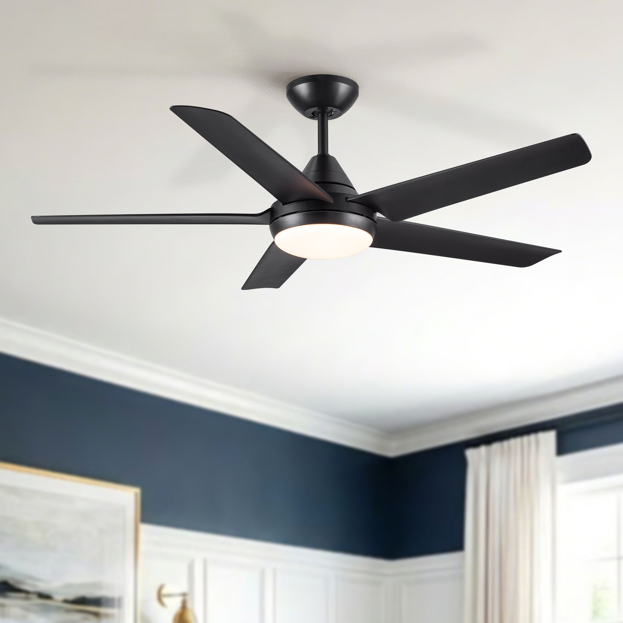 Ceiling Fan With Lights And Remote Control, Reversible DC Motor, 6 Speeds, 3 Cct Dimmable LED, Quiet Timer For Indoor - Black by Unique Piece Furniture