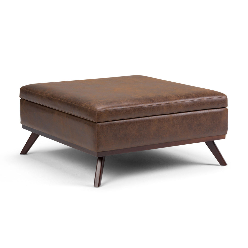 Owen - Square Coffee Table Storage Ottoman - Distressed Chestnut Brown by Unique Piece Furniture