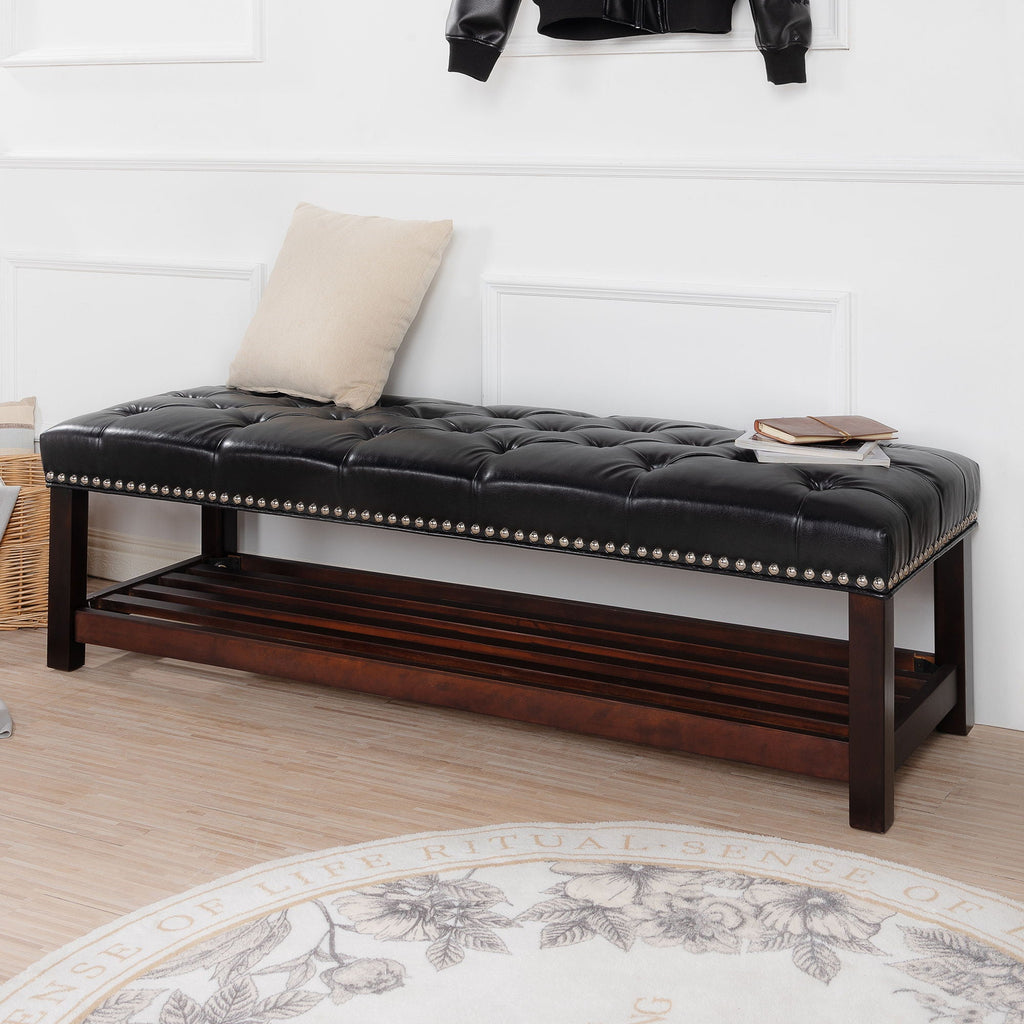 Bedroom End Of Bed Bench Tufted Upholstered End Of Bed Bench End Of Bed Entrance Shoe Bench With Nailhead Trim And Shelf Bedroom Upholstered Bench Living Room Shoe Rack Footstool by Unique Piece Furniture