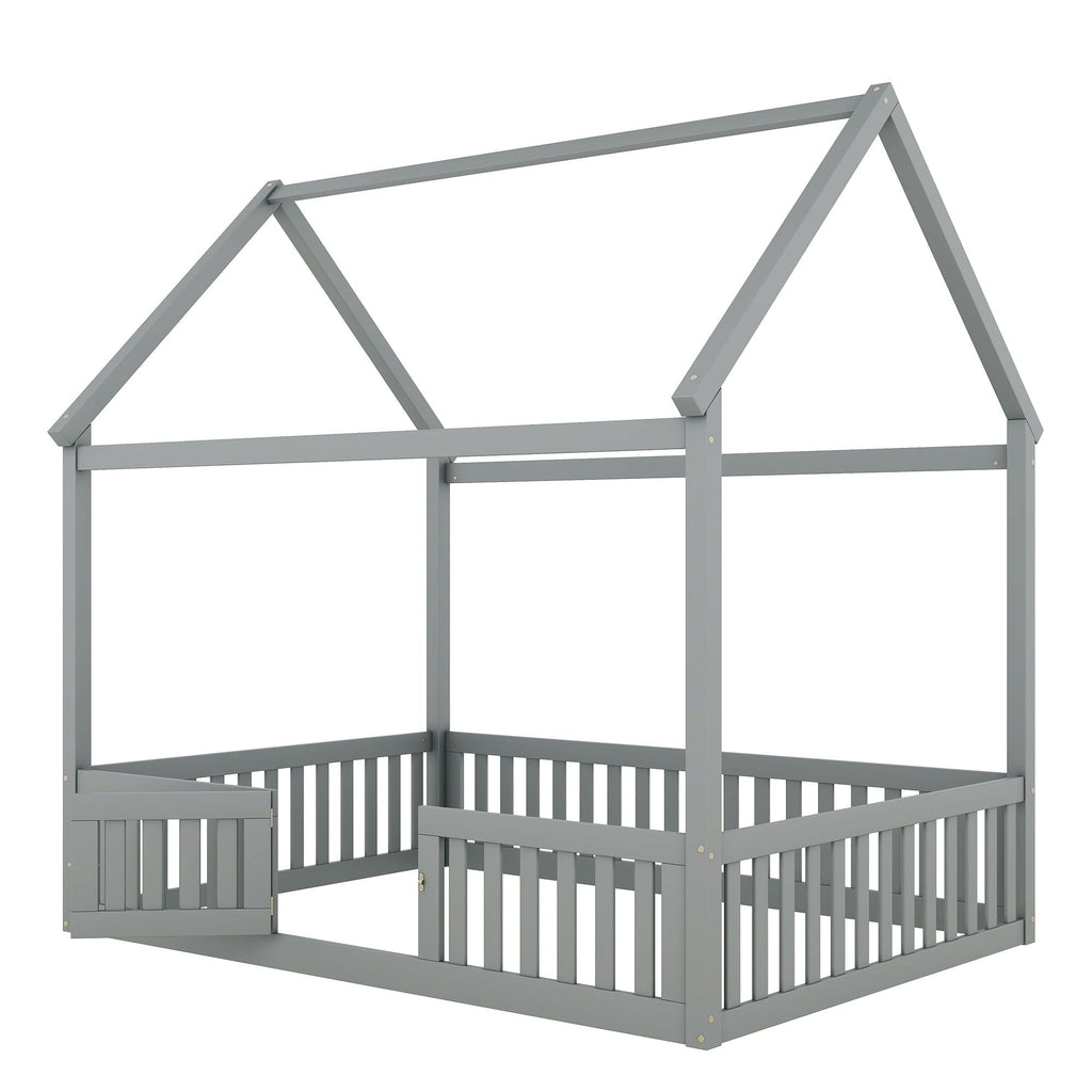 Wood House Bed With Fence And Door by Unique Piece Furniture