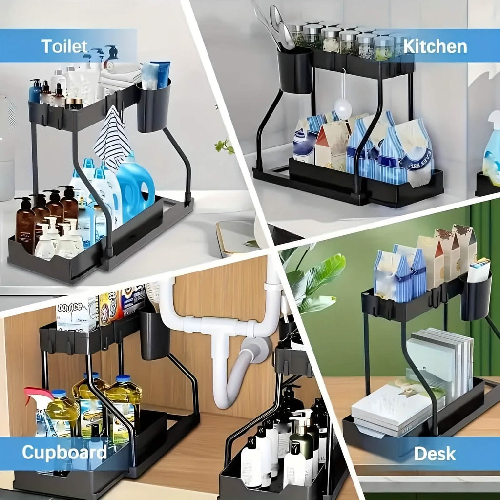 2-Piece Under Sink Organizer with Sliding Shelves – Multi-Purpose Storage Rack by DailySale