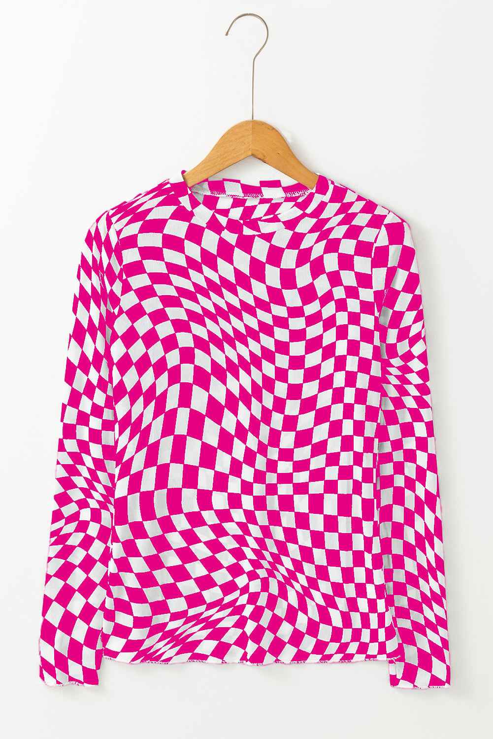 Rose Checkered Pattern Mesh Mock Neck Long Sleeve Top by Wild and Free Boutique