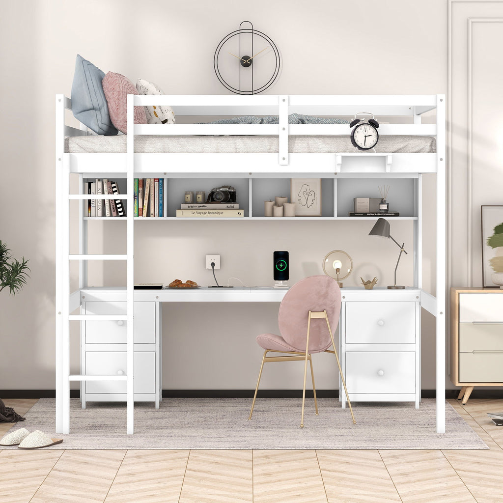 Loft Bed With Desk, Cabinets, Drawers, Charging Station And Bedside Tray by Unique Piece Furniture