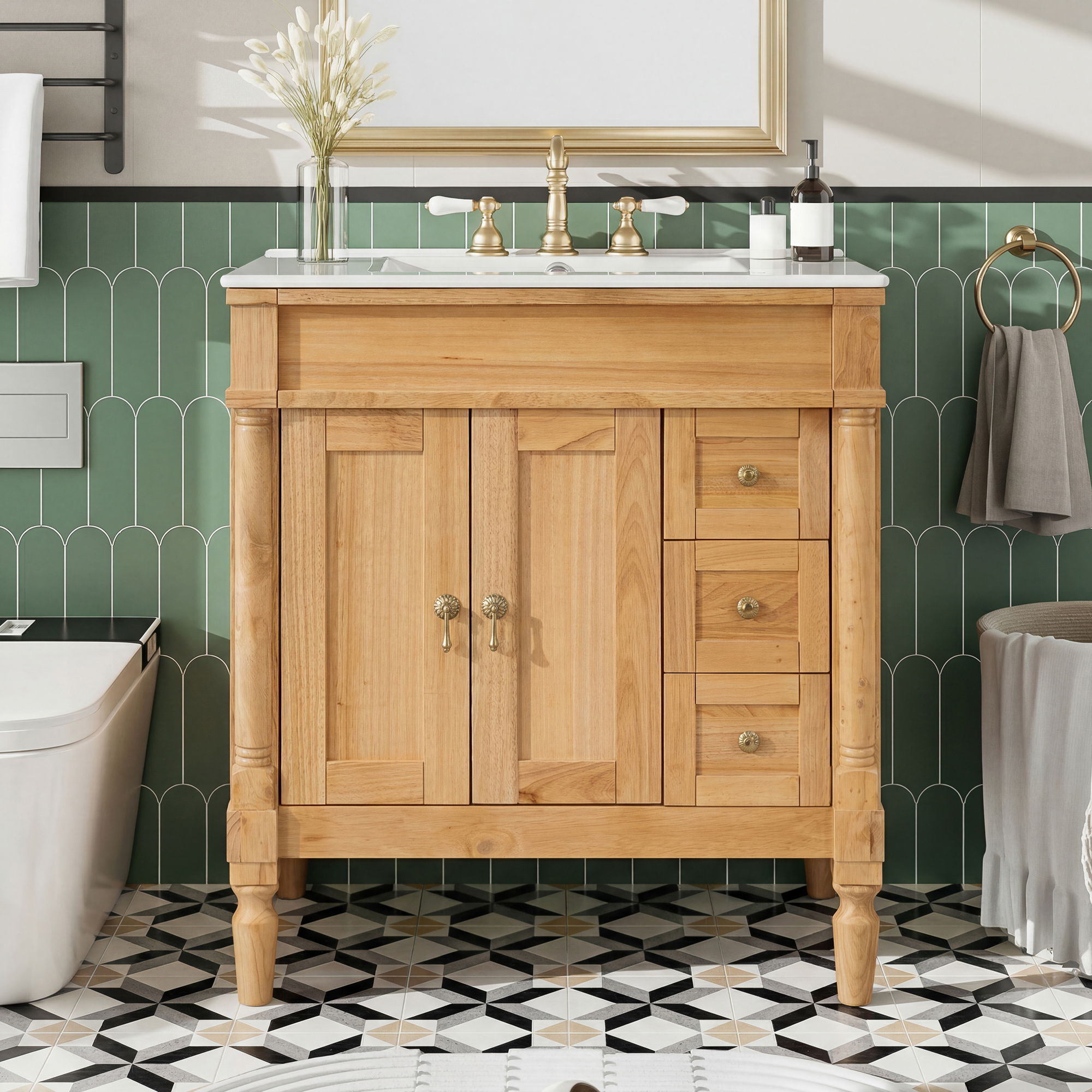 Modern Bathroom Vanity With Ceramic Sink, Soft Close Doors, Adjustable Shelves by Unique Piece Furniture