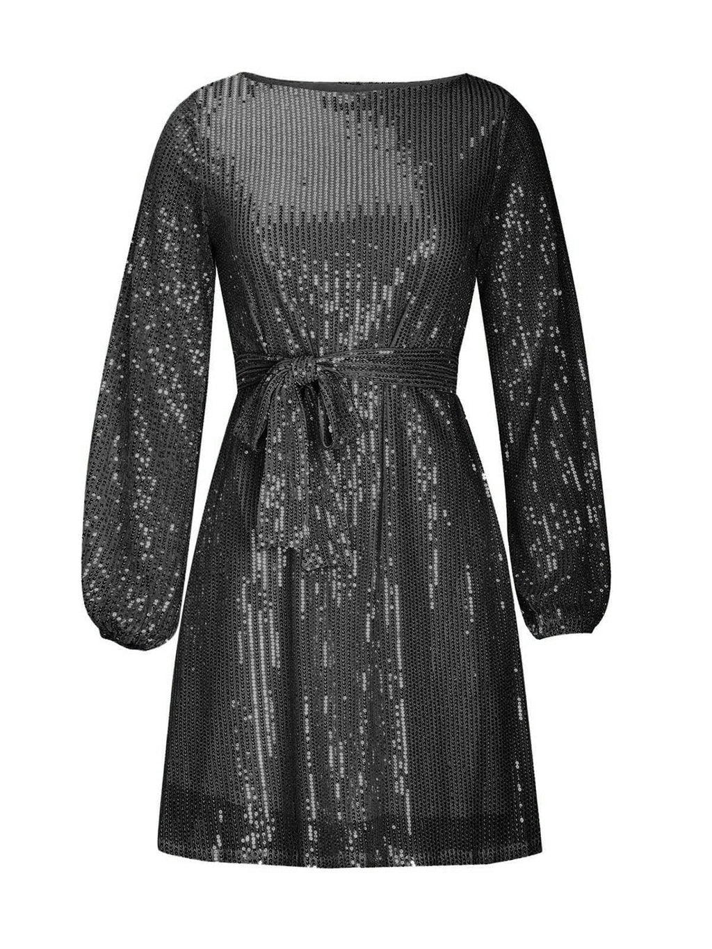 Sequin Tie Waist Long Sleeve Mini Dress by Wild and Free Boutique