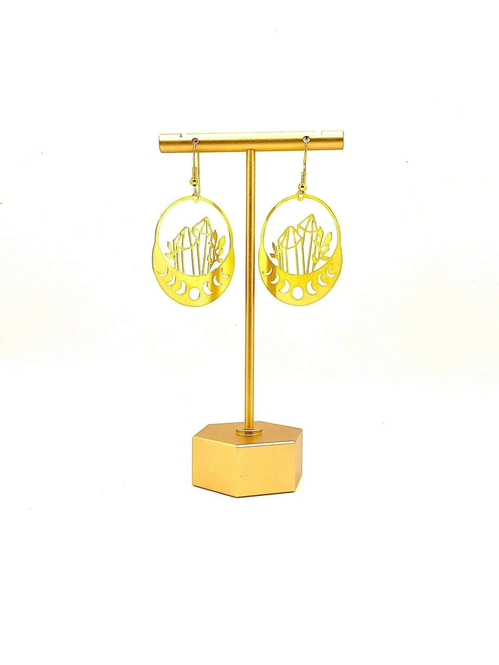 Golden Moon Phases & Crystals Earrings by Classic Variable