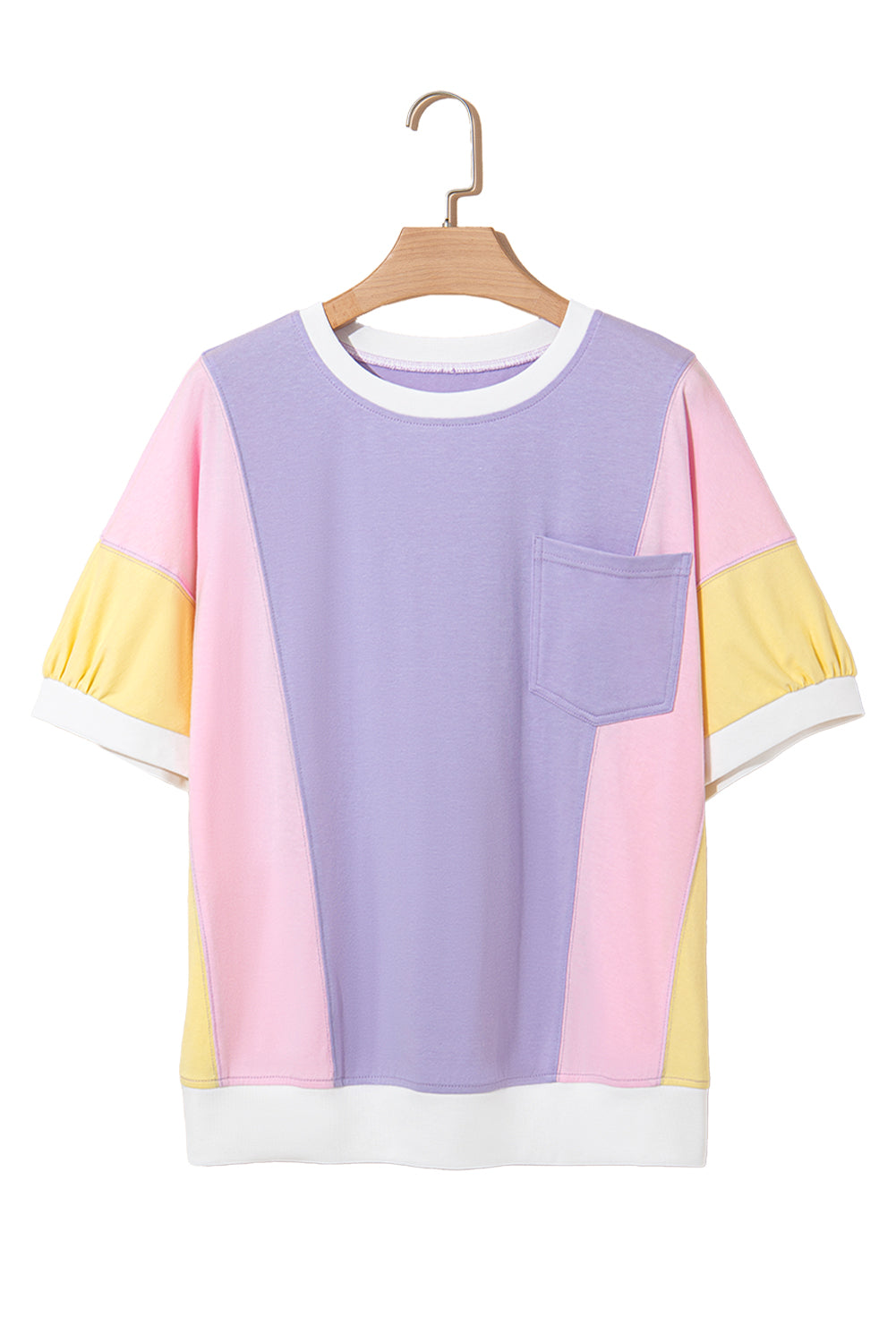 Purple Color Block Patchwork Half Sleeve Oversized T Shirt by Wild and Free Boutique