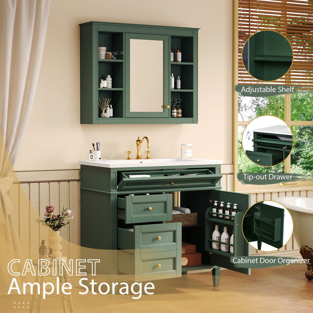 Bathroom Vanity With Mirror Cabinet, Single Sink With 2 Soft Closing Doors And 4 Drawers by Unique Piece Furniture