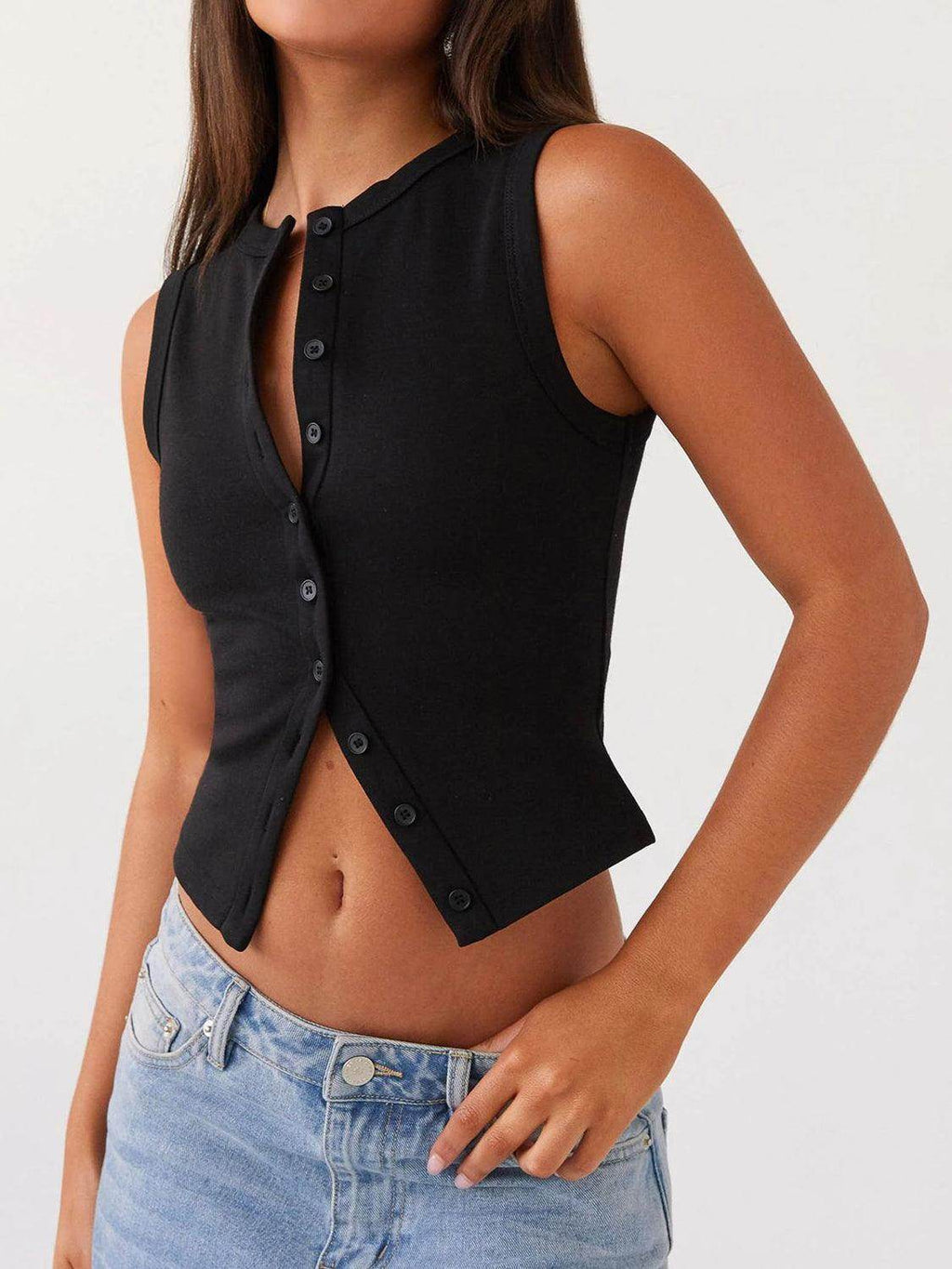 Lovelet Button Up Round Neck Tank for Stylish Comfort by Selvanelle
