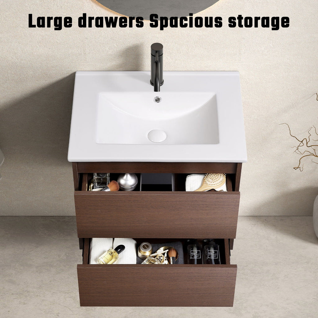Wall-Mounted Bathroom Vanity, Soft-Close Drawer, Premium Slides - Black Brown by Unique Piece Furniture