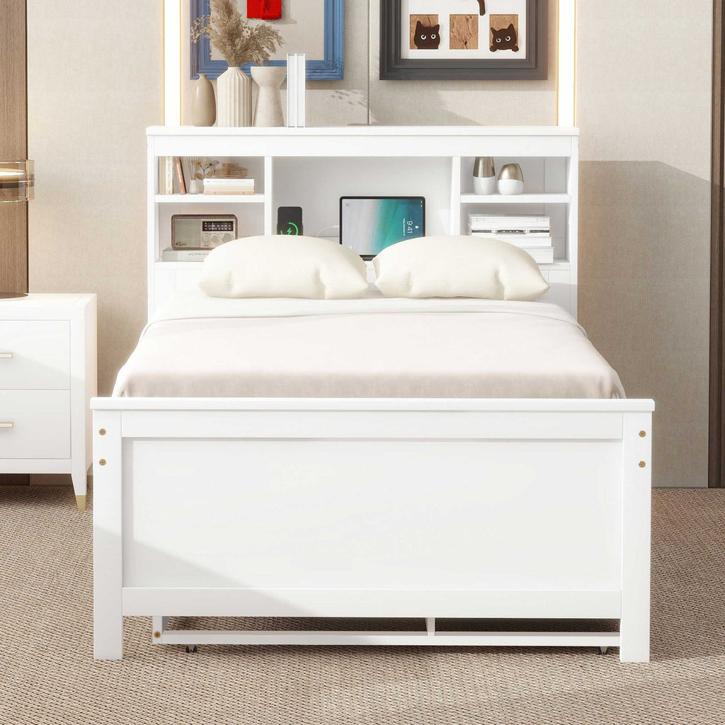 Platform Bed With Storage Headboard, USB, Trundle And 3 Drawers by Unique Piece Furniture