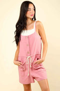 VERY J Half Button Drawstring Sleeveless Romper by Wild and Free Boutique
