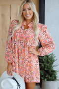 Khaki Abstract Printed Long Sleeve Tied Neckline Mini Dress by Dear-Lover Dropshipping