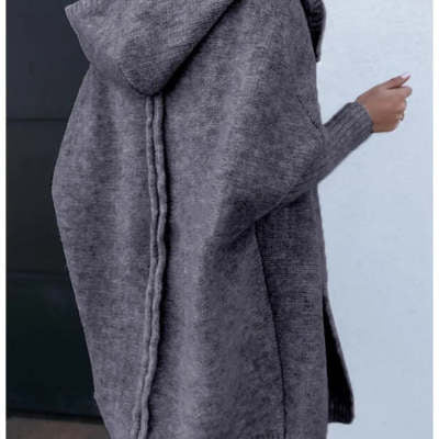 Fashion Bat Sleeve Hooded Cardigan Oversized Loose Temperament Solid Color Sweater Womens Clothing by Social Buzz eSIMs