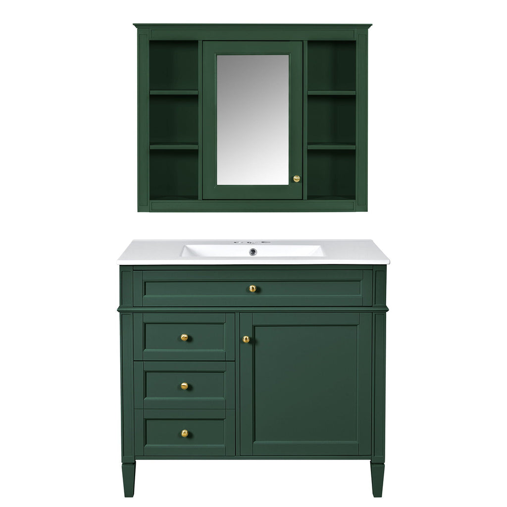 Bathroom Vanity With Mirror Cabinet, Single Sink With 2 Soft Closing Doors And 4 Drawers by Unique Piece Furniture