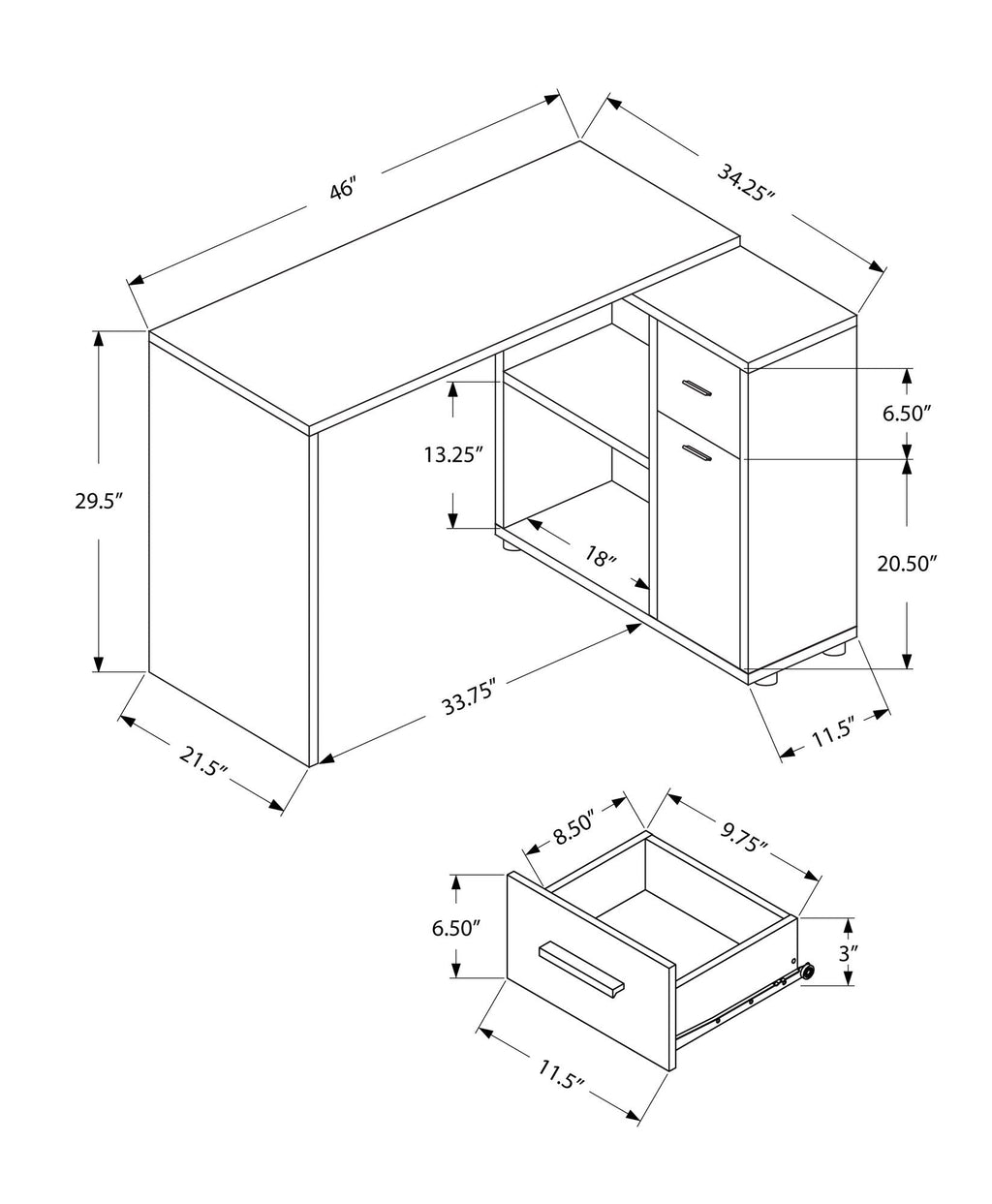 Computer Desk, Home Office, Corner, Storage Drawers, L Shape, Contemporary & Modern by Unique Piece Furniture
