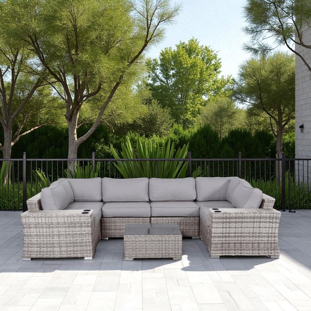 4 Person Patio Seating Set With Cushions, All Weather - Gray by Unique Piece Furniture