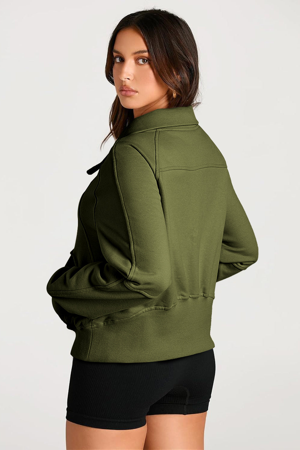 Smoke Green Quarter Zip Stand Neck Kangaroo Pocket Sweatshirt by Wild and Free Boutique