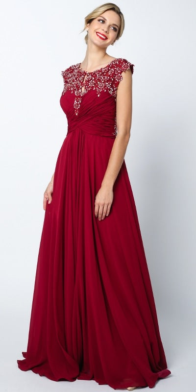 Juliet 585 A-Line Gown Cap Sleeve Empire Waist Full Length by DiscountDressShop