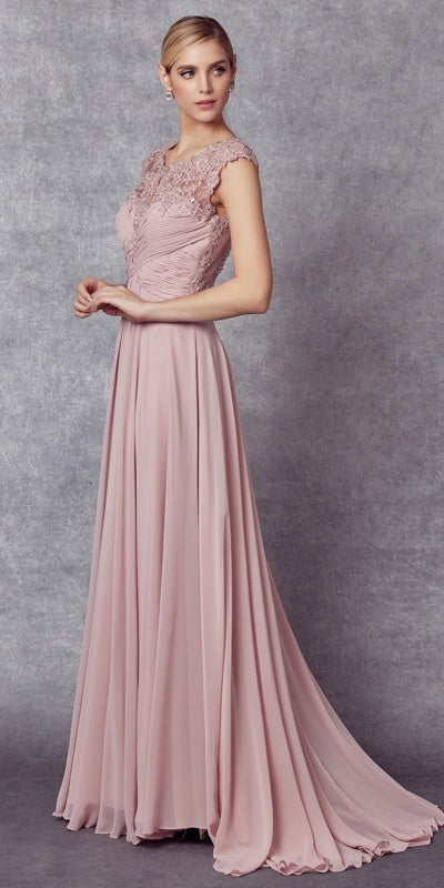 Juliet 585 A-Line Gown Cap Sleeve Empire Waist Full Length by DiscountDressShop