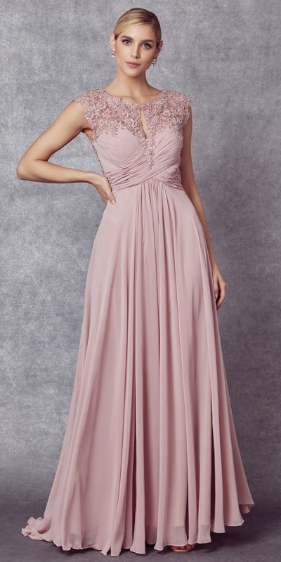 Juliet 585 A-Line Gown Cap Sleeve Empire Waist Full Length by DiscountDressShop
