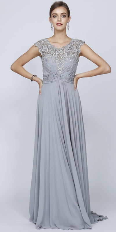 Juliet 585 A-Line Gown Cap Sleeve Empire Waist Full Length by DiscountDressShop