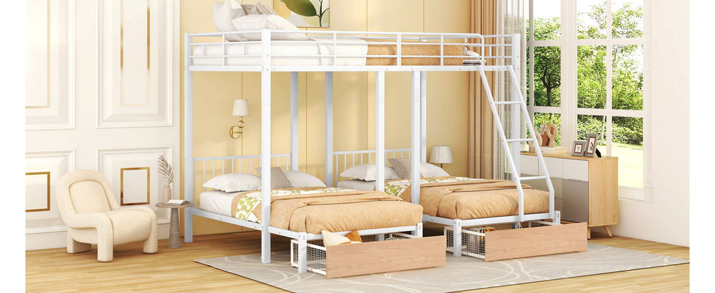 Triple Bunk Bed With Drawers And Guardrails by Unique Piece Furniture