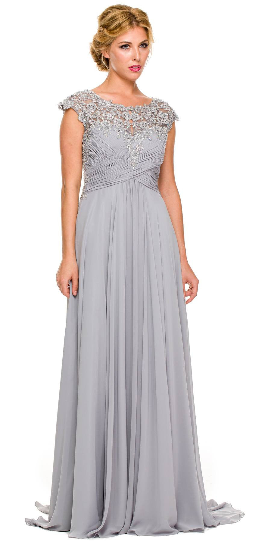 Juliet 585 A-Line Gown Cap Sleeve Empire Waist Full Length by DiscountDressShop