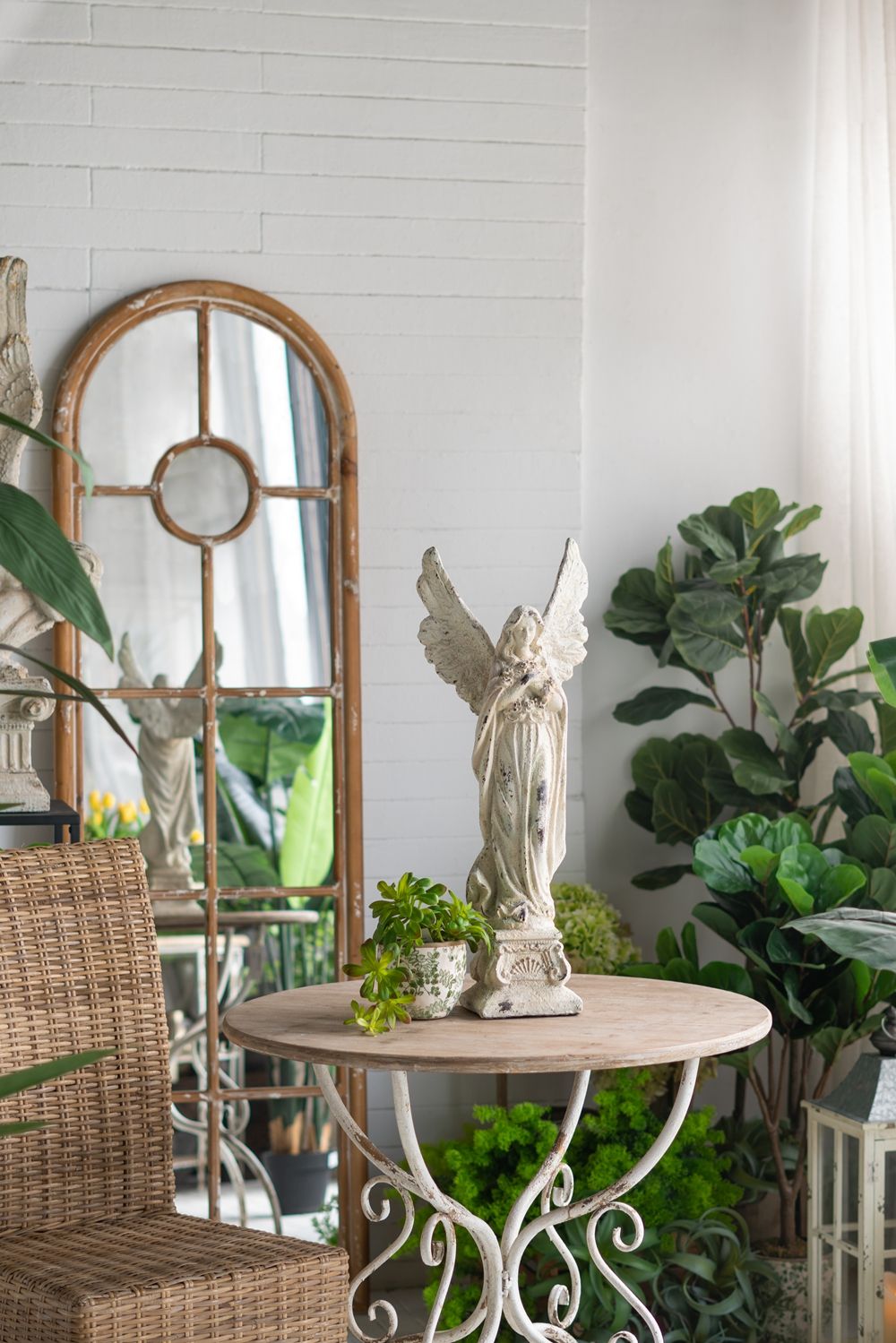 Round Wooden Table With Metal Scrollwork Legs - White Washed by Unique Piece Furniture