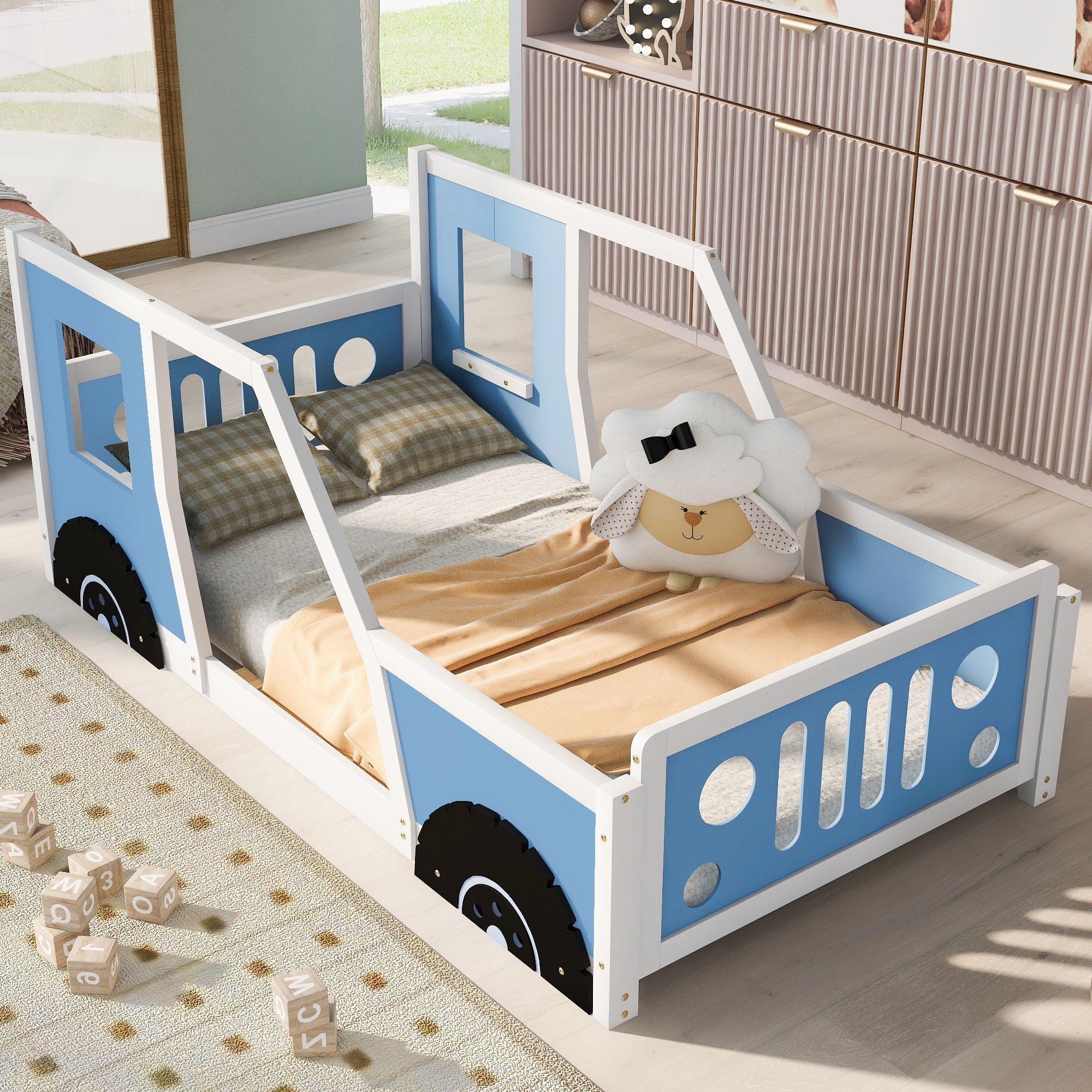 Classic Car Shaped Platform Bed With Wheels by Unique Piece Furniture