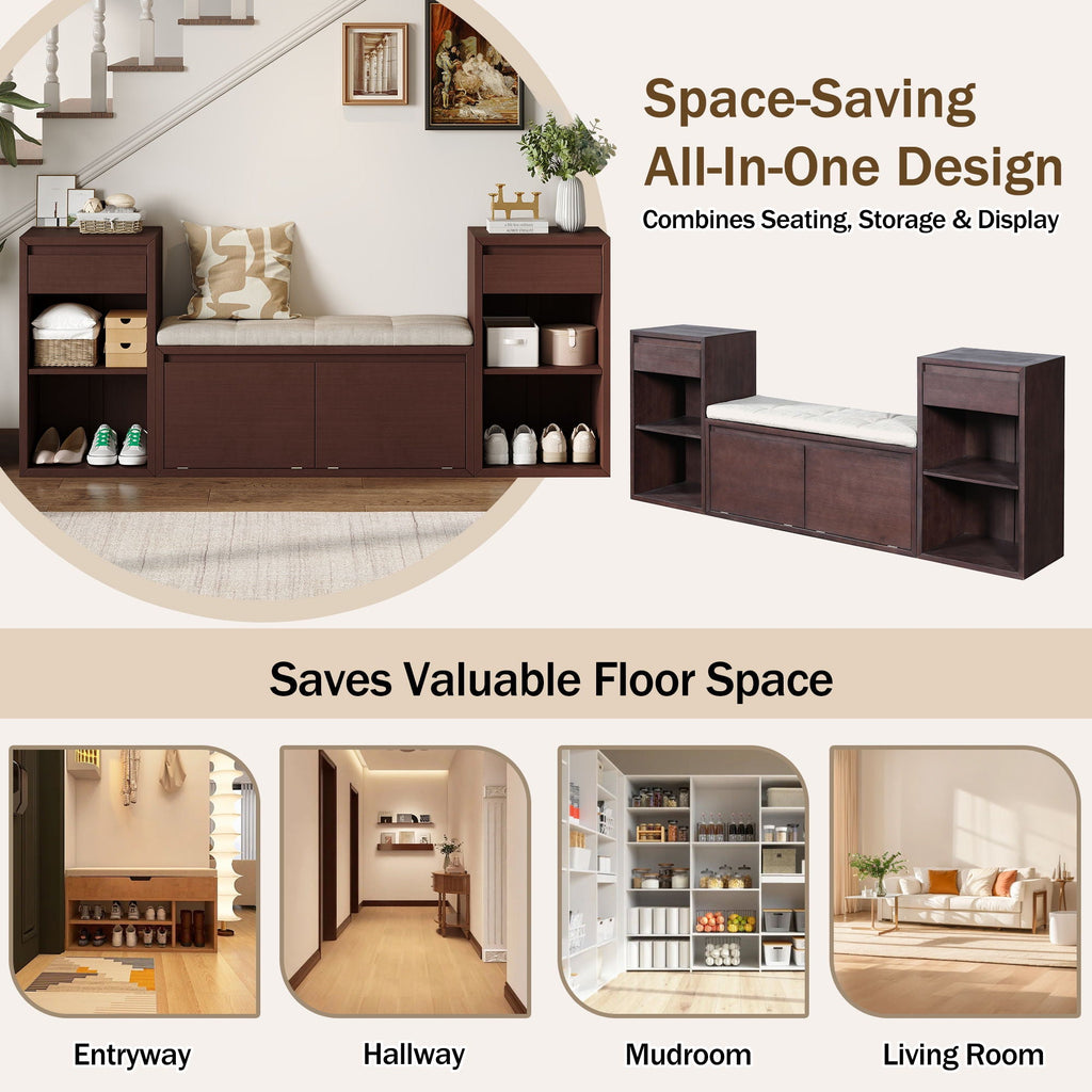Entryway Storage Bench With Cushion, Drawers & Open Shelves by Unique Piece Furniture
