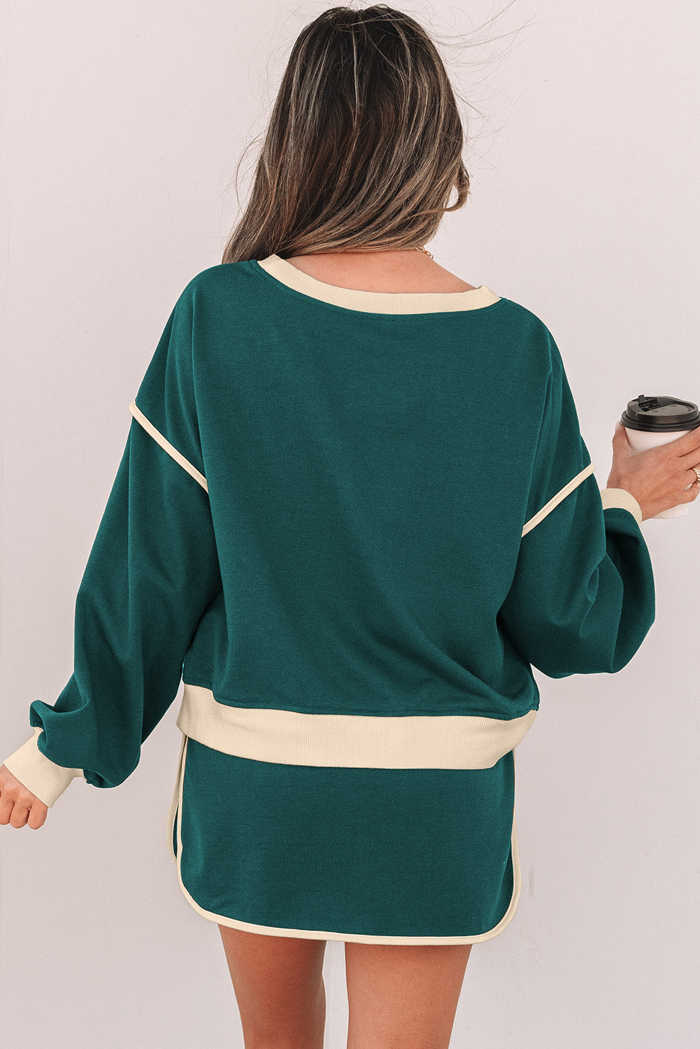 Black Color Contrast Loose Pullover and Lace-up Waist Skort Set by Dear-Lover Dropshipping