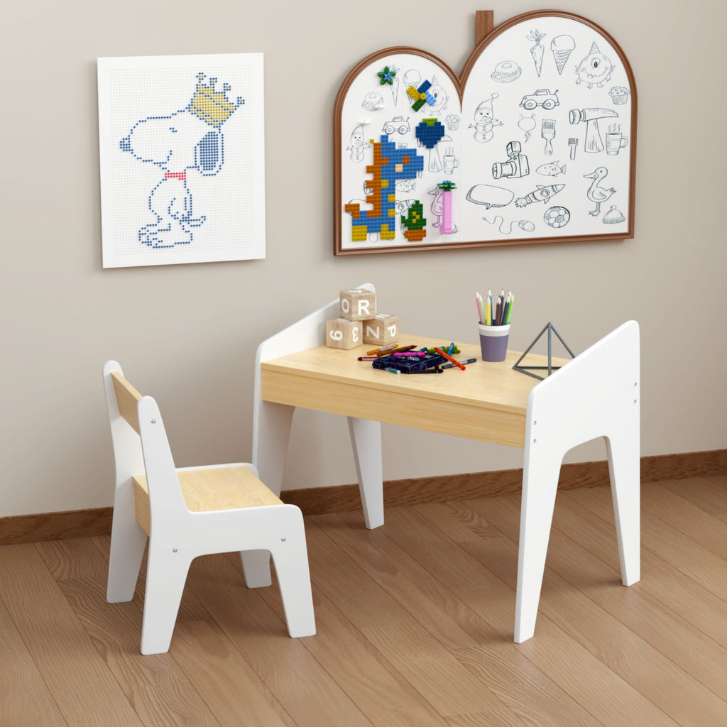 Table Set With 1 Chair, Children Study Table For Ages 2 - 8 - White by Unique Piece Furniture