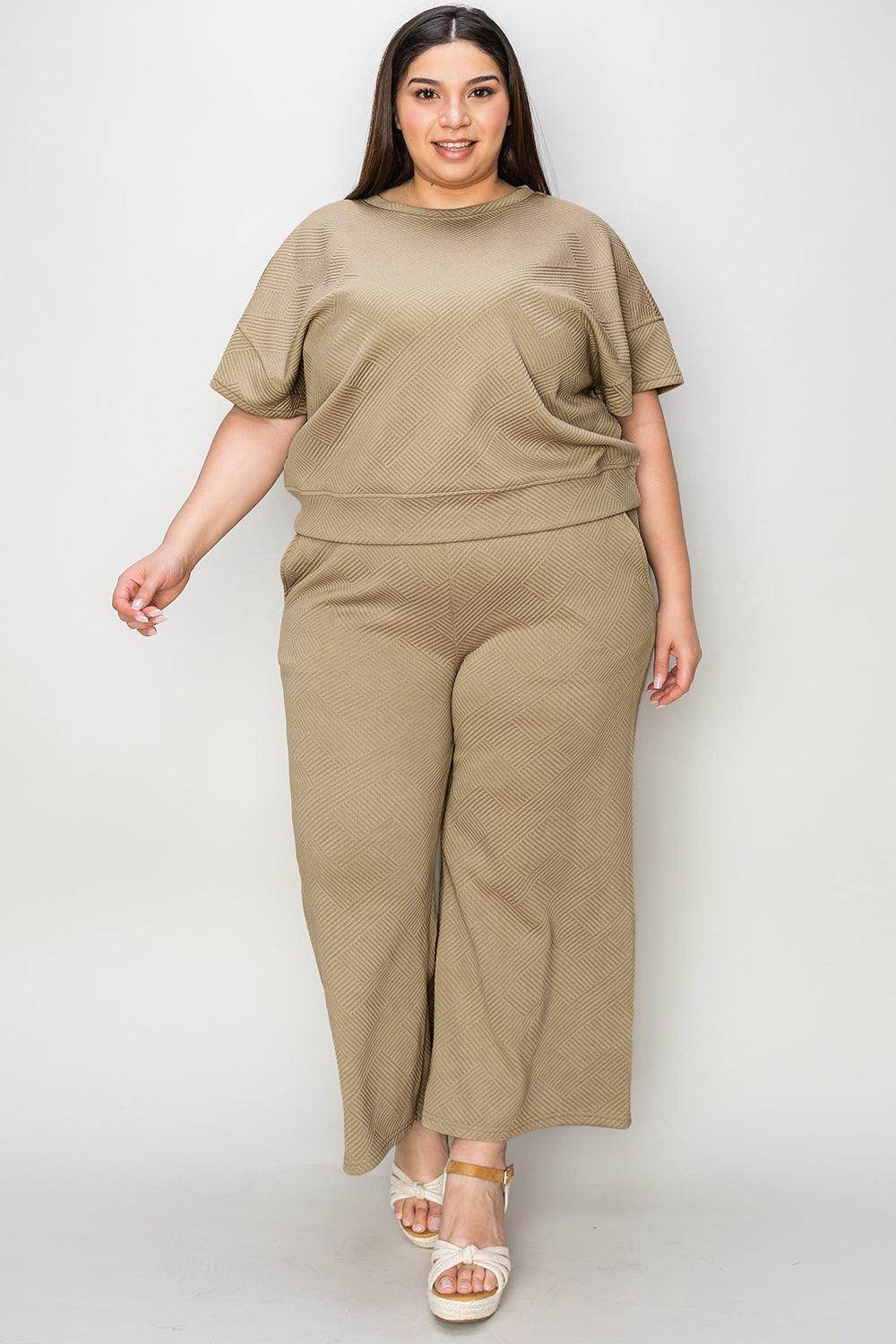 Double Take Full Size Texture Top and Pants Set for Women by Selvanelle
