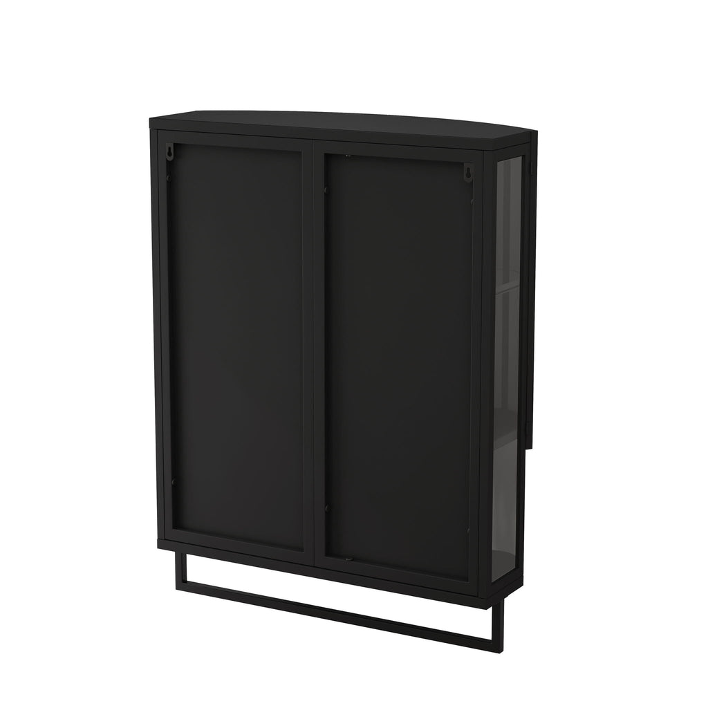Arched Glass Double Door Wardrobe With Shatterproof Mirror, Open Shelf & Towel Rack by Unique Piece Furniture