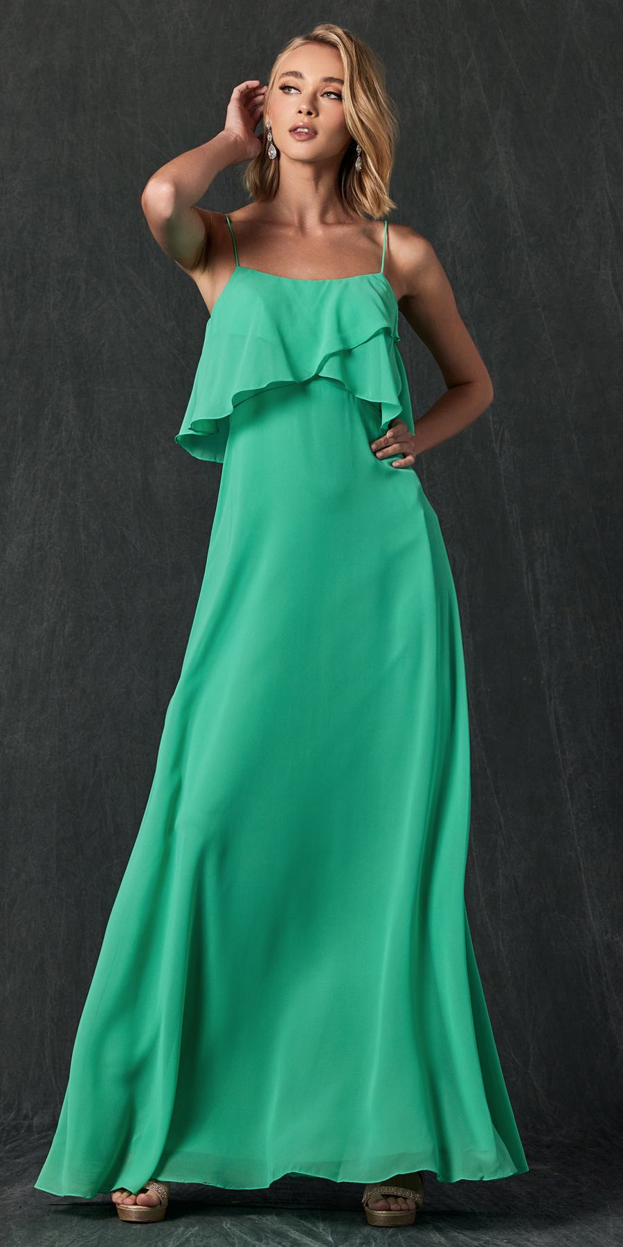 Juliet 591 Long Bridesmaid Dress Ruffled Bodice by DiscountDressShop