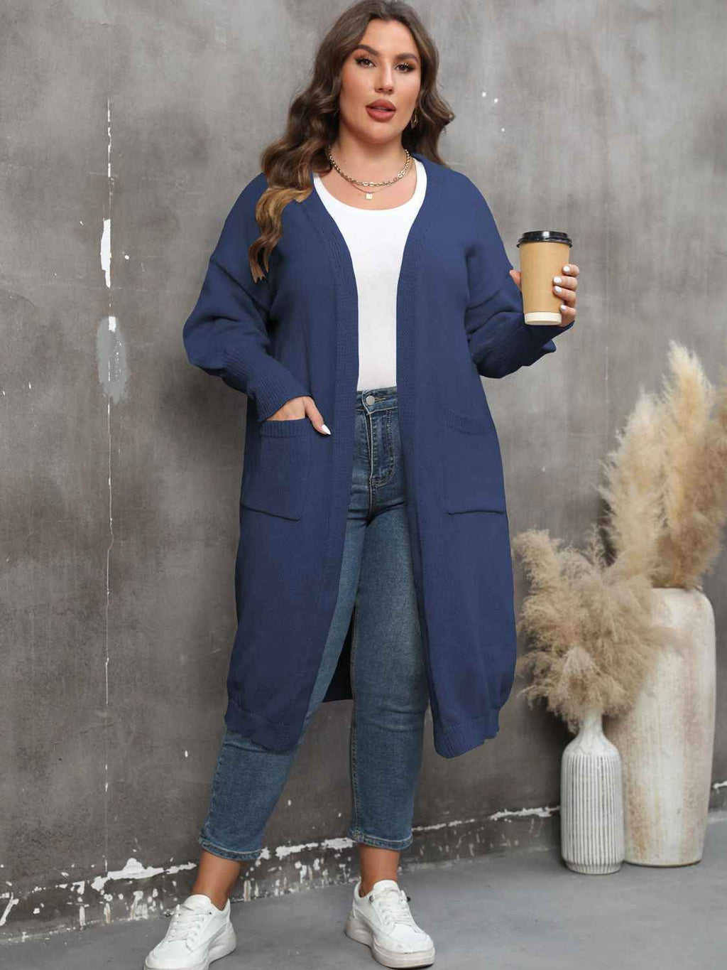 Plus Size Long Sleeve Pocketed Cardigan by Wild and Free Boutique