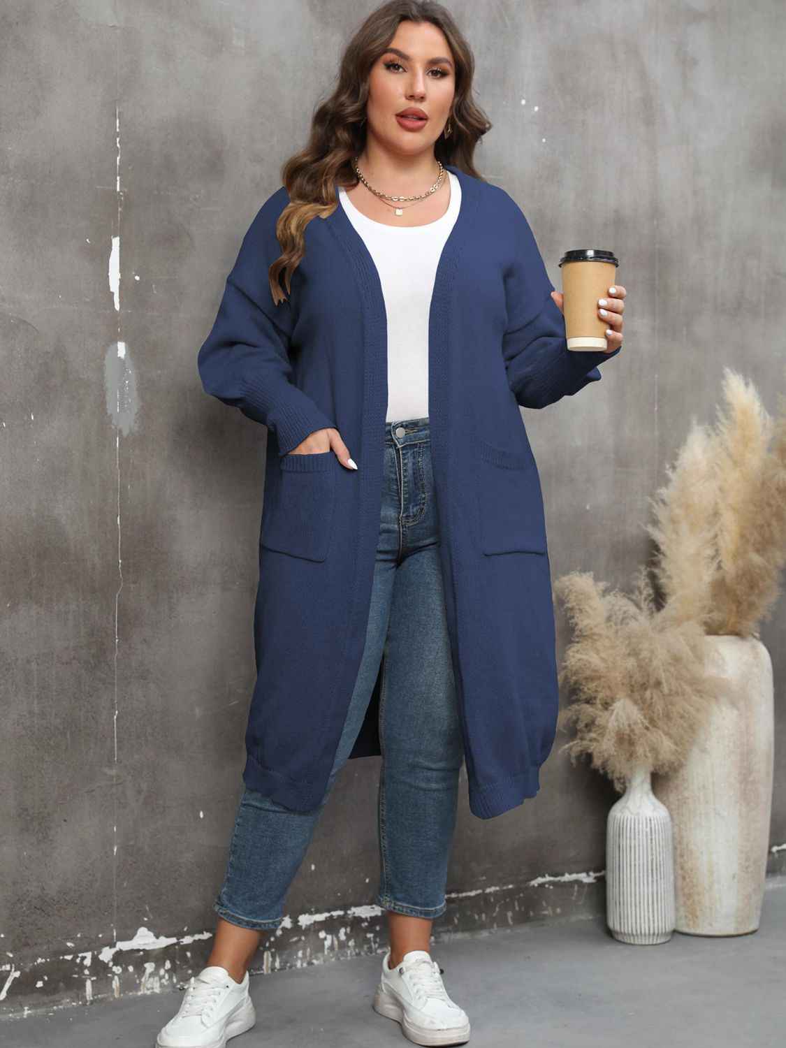 Plus Size Long Sleeve Pocketed Cardigan by Wild and Free Boutique