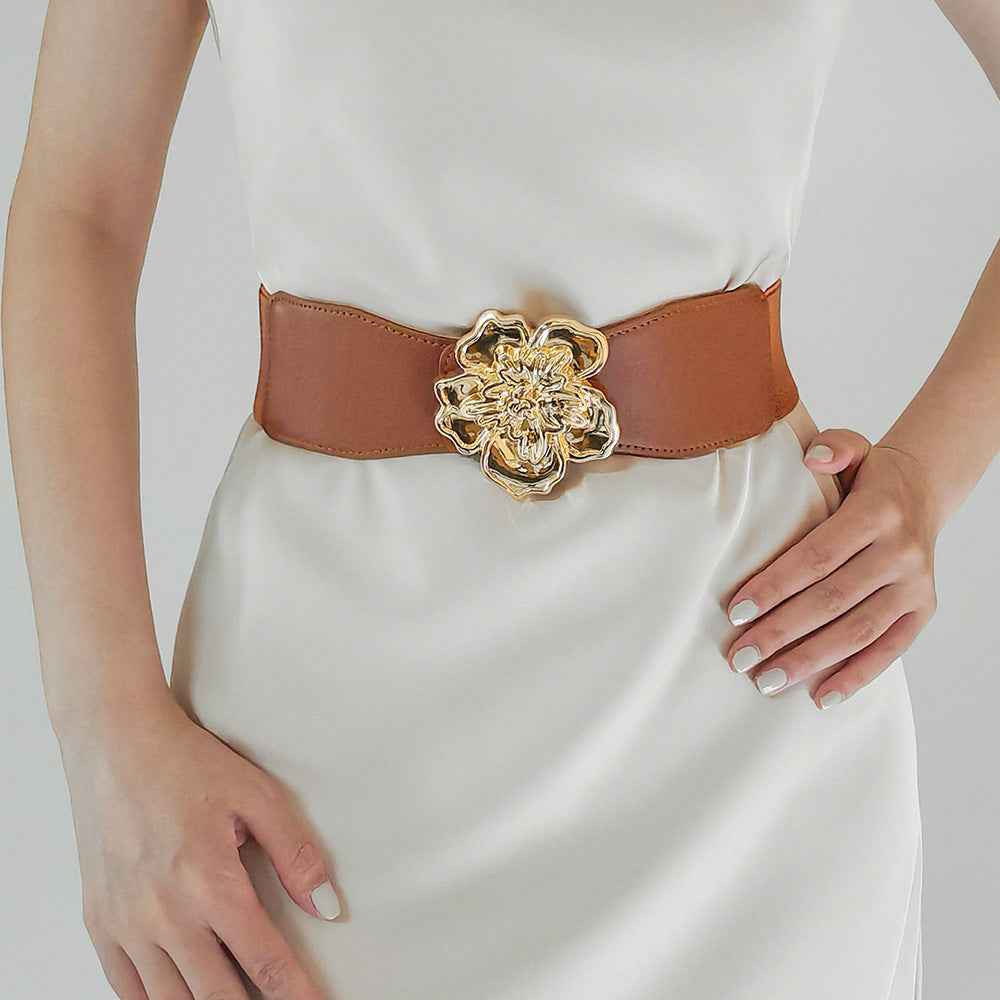 Flower Alloy Buckle Elastic Belt by Wild and Free Boutique