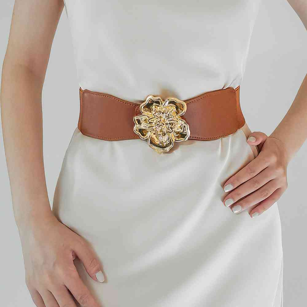 Flower Elegance Alloy Buckle Elastic Belt – Stylish Floral Design See size chart under “more details” by The Fashion Celestial