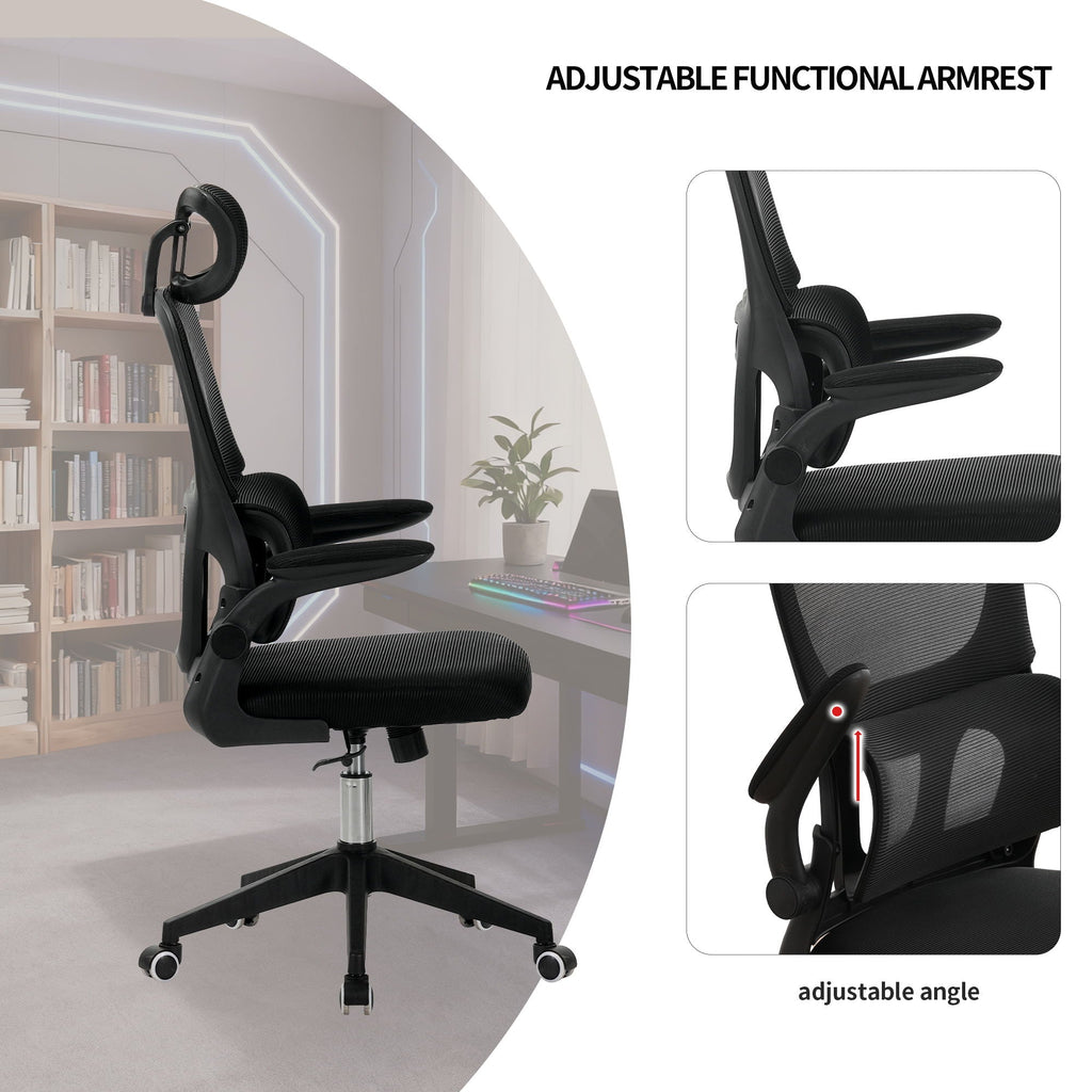 High Back Ergonomic Swivel Rolling Office Chair With Tilt Function, 3D Headrest, Lumbar Support - Black by Unique Piece Furniture
