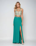Juliet 595 Sexy Front Slit 2-Piece Dress Beads Illusion Neck by DiscountDressShop