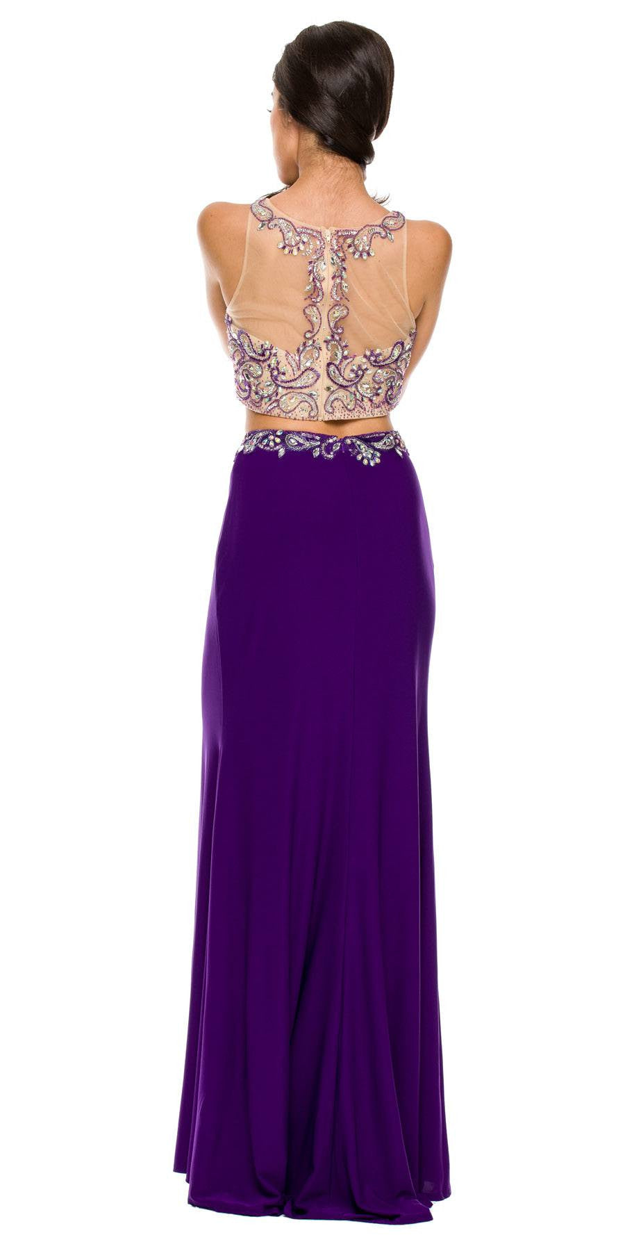 Juliet 595 Sexy Front Slit 2-Piece Dress Beads Illusion Neck by DiscountDressShop