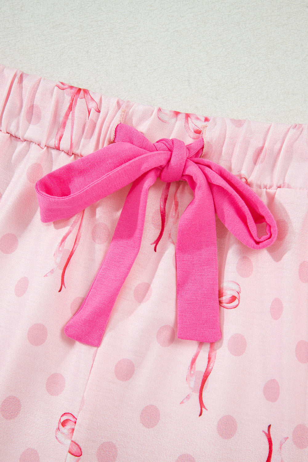 Pink Bow Print Contrast Pipping Short Pajamas Set by Wild and Free Boutique