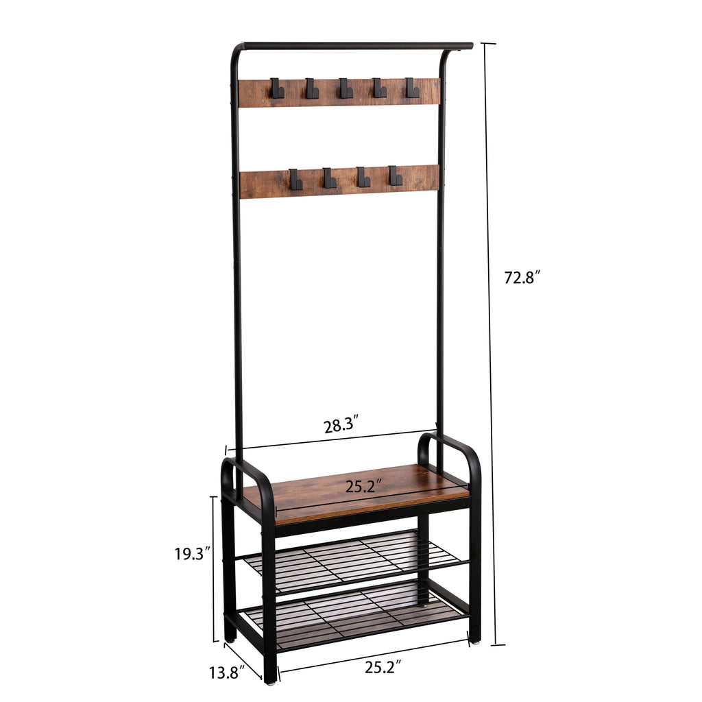Hall Tree With Shoe Bench For Entryway With 9 Removable Hooks by Unique Piece Furniture