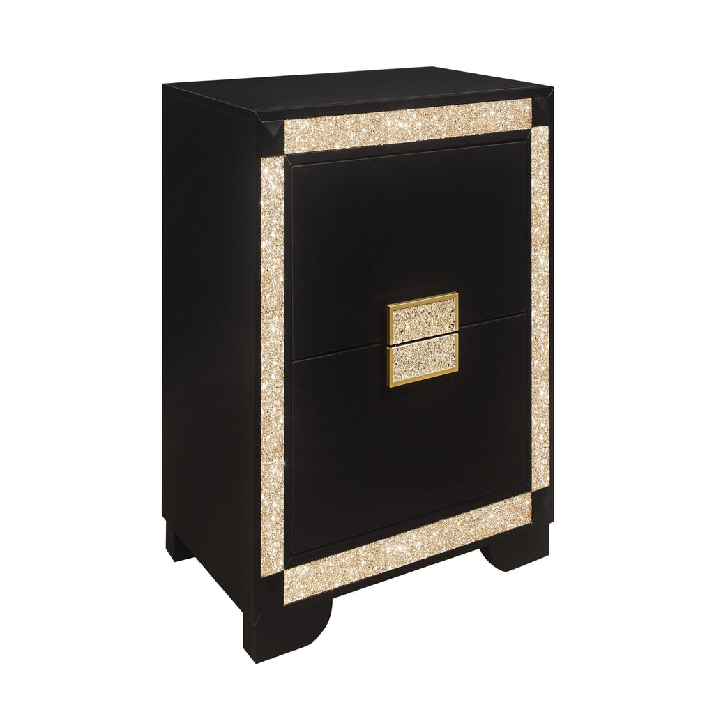 Lively - Nightstand With Glitter Detail And Thick Bar Handle Hardware - Black by Unique Piece Furniture