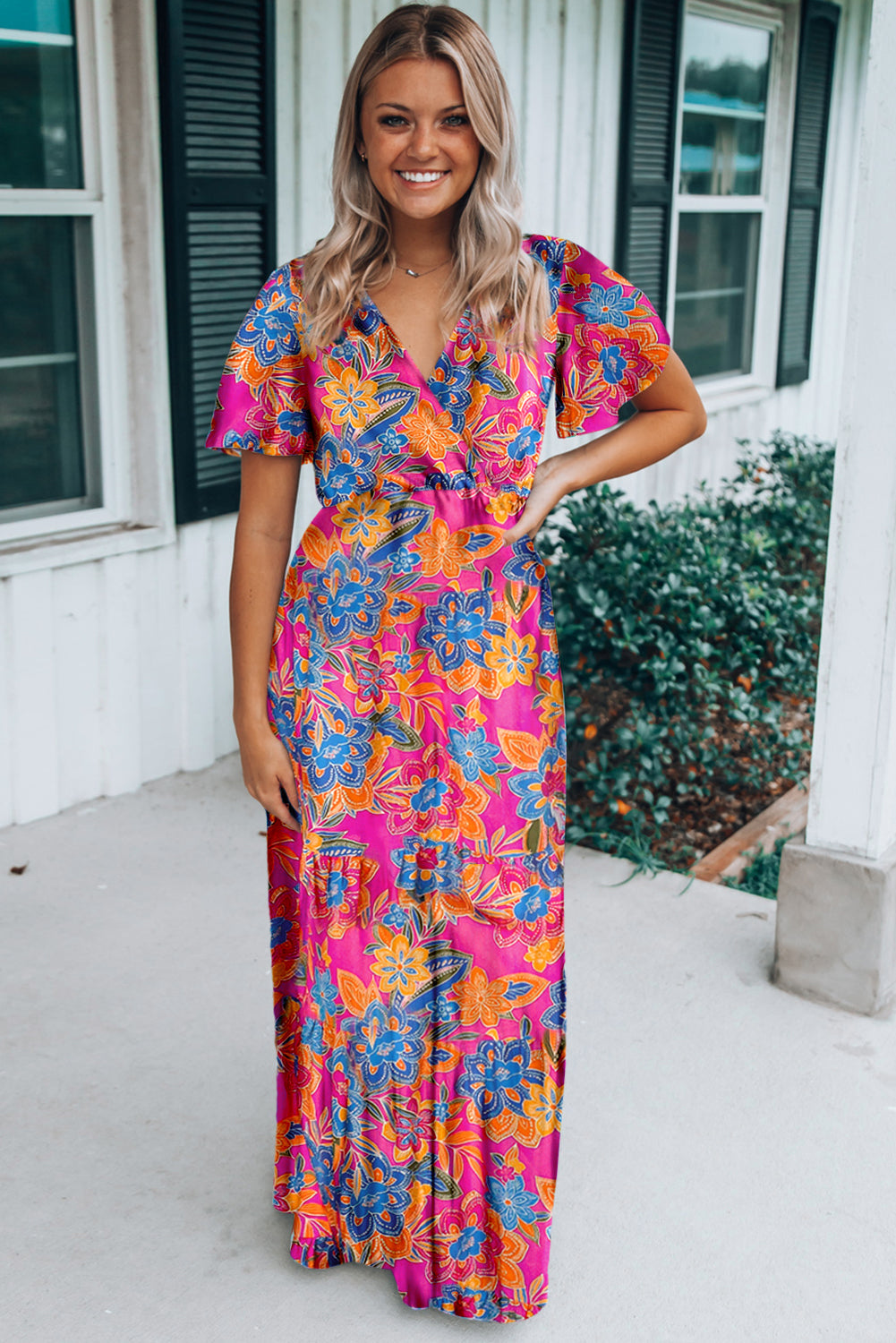 Green Wrap V Neck Floral Maxi Dress by Wild and Free Boutique