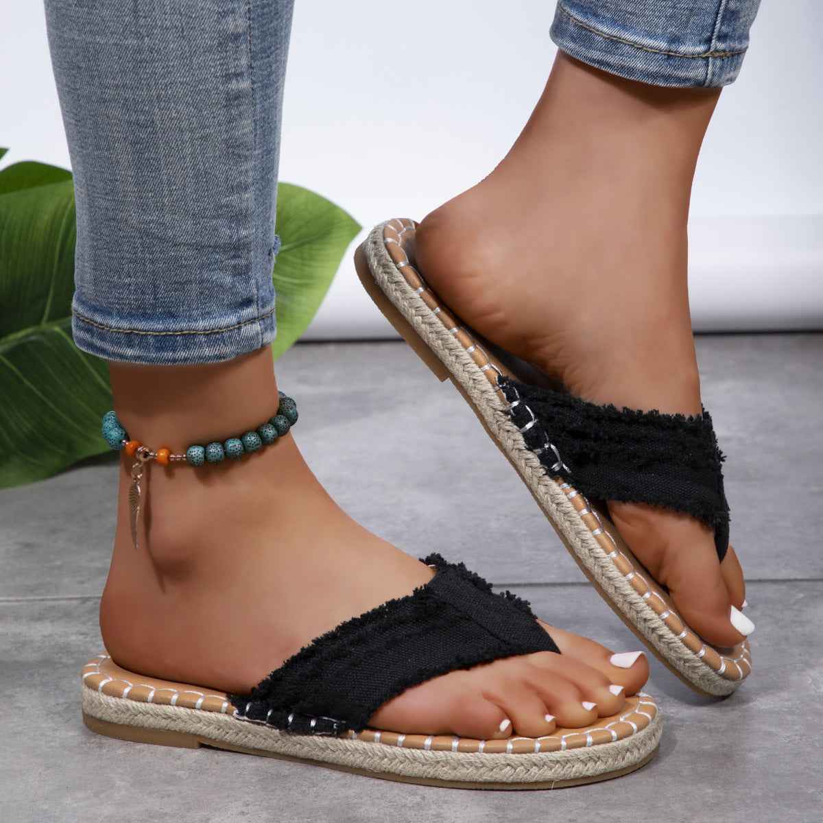 Toe Post Raw Hem Flat Sandals by Wild and Free Boutique