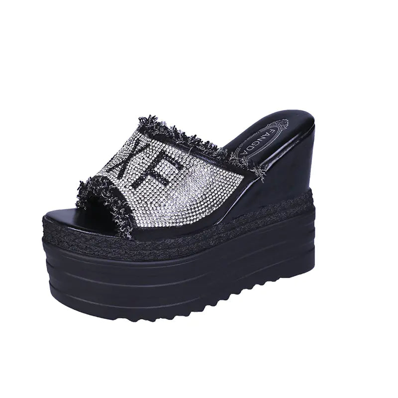 Wedge Heel Platform Sandals and Rhinestone Slippers by Trendy Attic Store01
